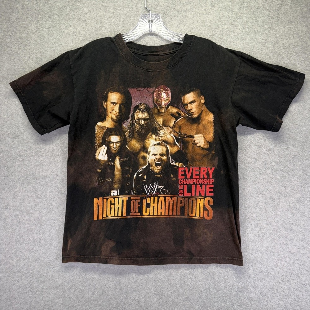 Vintage WWE Night Of Champions Shirt Boys Medium Black WWE Wrestling Y2K Anvil